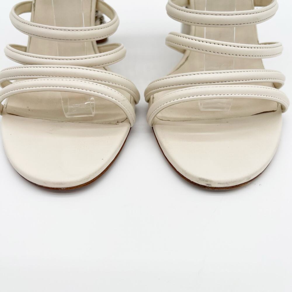 Chanel Ivory Leather Caged Coco Tower Chain Link Heel Ankle Zip Sandals EU 39 - Picture 7 of 12